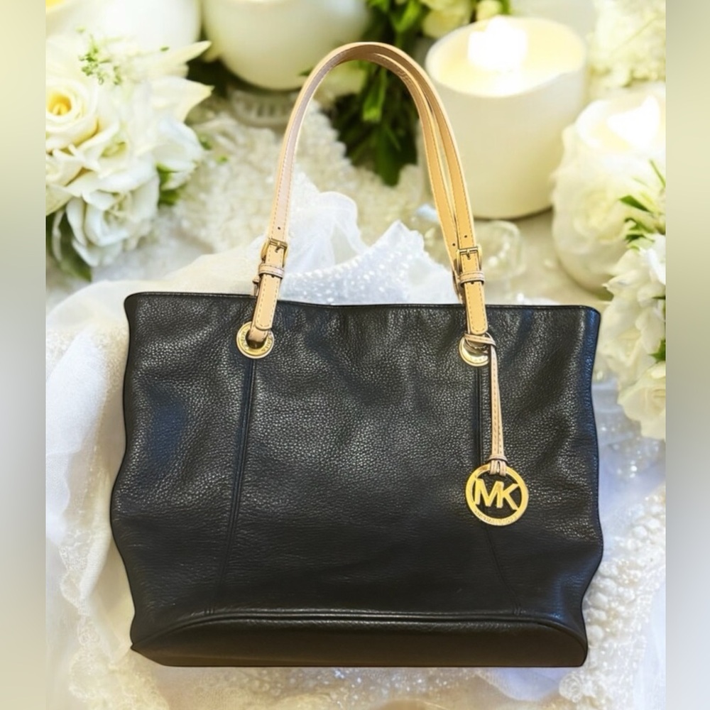 Michael Kors Black Tote with Tan Straps